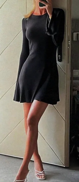 NEW Black Flared Sleeve Backless Cocktail Tie Back Lightweight Dress S thumbnail 1