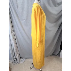 Frame Yellow Kumquat Ramie Double-Lined Long Sleeve V-Neck Kaftan Maxi Dress‎ M thumbnail 4