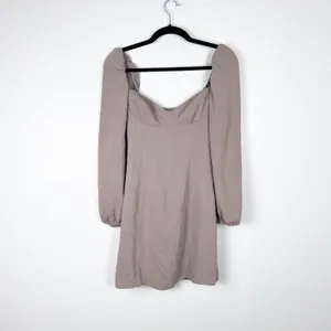 Aritzia Wilfred Novella Dress‎ Taupe Beige Sweetheart Bustier Puff Sleeve Mini 2 thumbnail 2