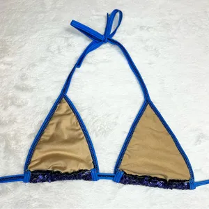 Royal Blue Sequin Triangle String Bikini Top Size Small thumbnail 6