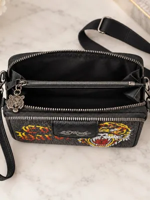 Ed Hardy Tiger Rhinestone Wallet Crossbody Wristlet Black NWT thumbnail 5