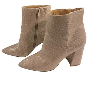 Express Crocodile Taupe Embossed Ankle Boots Booties High Block Heel Women 8 thumbnail 3