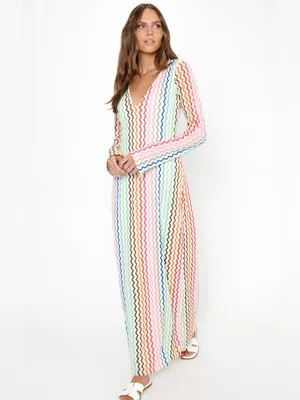 NWT Show Me Your Mumu Lopez Maxi Dress size Large L Rainbow Crochet Zig Zag thumbnail 2