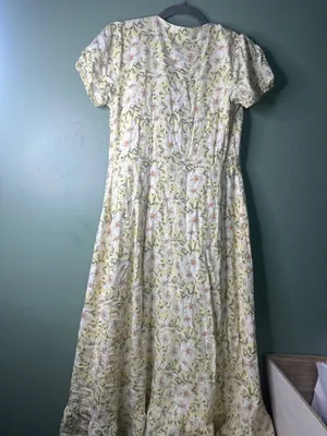 Francesca's Miami Floral Yellow Wrap Maxi Dress Cover Up Cottagecore Ruffle M thumbnail 7