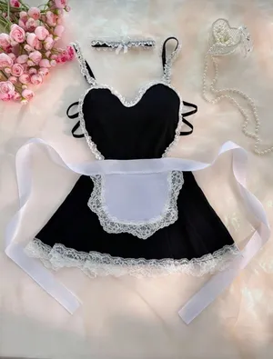Sexy Lingerie Babydoll Maid Costume Black White Lace Size S thumbnail 3
