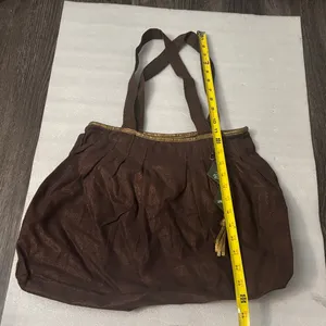 Brown/Gold Metallic Cloth Shoulder Bag Boho Fall Fairycore Grandma Minimalist thumbnail 14