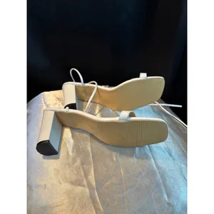 White Lace Up Block Heel Sandals Square Toe Strappy Wrap Around Size 41 Womens thumbnail 3
