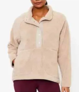 Lou & Grey Loft tan Sherpa oversized pullover fleece large thumbnail 1
