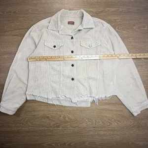 POL Corduroy Trucker Jacket Women's M Cream Raw Hem Cropped Boho Western thumbnail 6