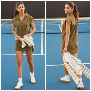 Daily Practice Anthropologie Large Meru Zip‎ Front Mini Dress Women's Olive thumbnail 2