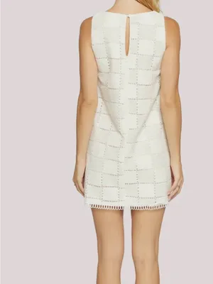Lost + Wander White Crochet Check Mini Dress With Pockets thumbnail 2
