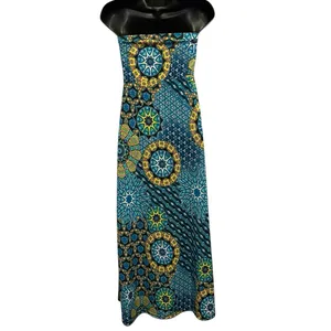 Win Win Maxi Dress L/XL Blue Green Boho Print‎ Sleeveless thumbnail 2