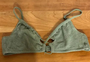 Aerie Real Good Scoop Bikini Top Sage Green Textured Shimmer Medium UPF 50 thumbnail 1