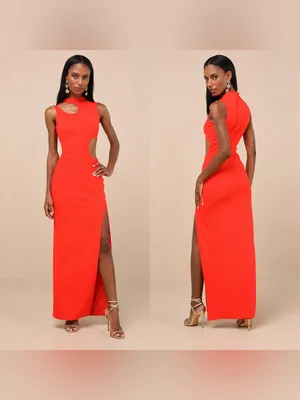 Lulus Sindra Bright Orange Cutout Column Maxi Dress Size Small NWT $78 thumbnail 2