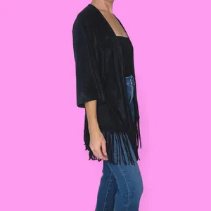 Express Faux Suede Bohemian Festival Fringe Open Cardigan thumbnail 6
