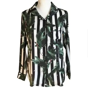 Revolve Plush Tropical Black White Striped Shirt and Short Sleep Set Leaf Print thumbnail 6