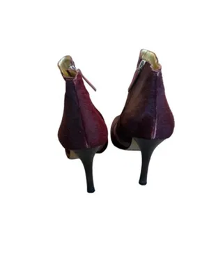 Etro Burgundy Calf Hair Ankle Booties Boot Leather Trim Stiletto Size 40 Women's thumbnail 9