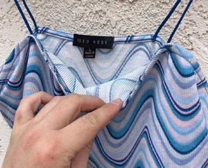 Fade Rose Marble stripe blue string spaghetti strap tank top Size L thumbnail 3