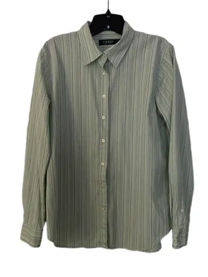 Ralph Lauren Light Green Striped Button Down Shirt Size Large thumbnail 1