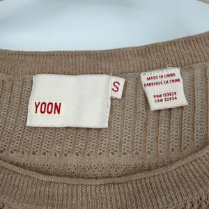 Anthropologie YOON Cotton Cashmere Open Knit Tunic Sweater S Beige Lagenlook thumbnail 4