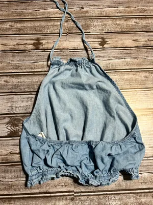 Pull&Bear Light Blue Denim Smocked Crop Top thumbnail 2