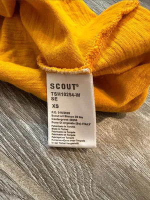 Scout womens' Short Sleeve raw edge 100% cotton Tee Mustard Yellow XS Like new thumbnail 4