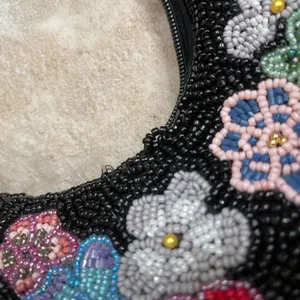 Studio 12 Black Beaded Floral Hobo Shoulder Bag Crescent Y2K Small Purse thumbnail 12