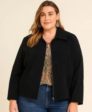 Pritti By Kristin Blake Genuine Suede Leather Jacket Black 1X Minimal Classic thumbnail 1