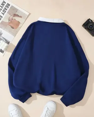 Women's Letter Print Long Sleeve Sweatshirt, Casual Polo Collar Pullover (S) thumbnail 2