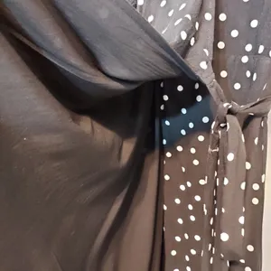 Lulu's Black White Polka Dot Tiered Ruffle 3/4 Sleeve Midi Tie Wrap Dress Small thumbnail 7