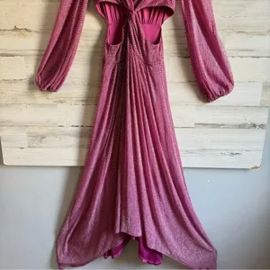 Ramy Brook Cutout Waist Metallic Polka Dot Lebron Gown Maxi‎ Dress Pink V-neck thumbnail 6