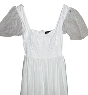 NWT Lulus Dreamy Celebration Sheer Tulle Bustier Swiss Dot Midi Dress S White thumbnail 3