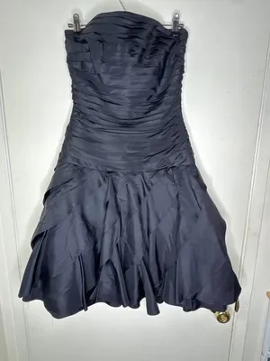 VTG 80s Tadashi Shoji Black Strapless Ruched & Ruffled Cocktail Dress Size 6 USA thumbnail 1