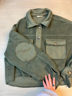 Altar'd State Olive Green Fleece Jacket thumbnail 3