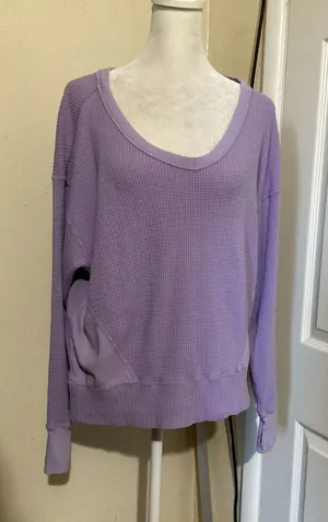 Offline by Aerie Purple Waffle Knit V Neck Long Sleeve Thumbhole Top XS thumbnail 1