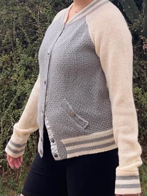 Gray & cream varsity cardigan. thumbnail 4