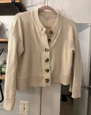 Madewell Cream Button-Front Cotton Cardigan with Tortoiseshell Buttons thumbnail 1