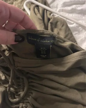 House of Harlow 1960 Olive Green Ruched Strapless Midi Dress XS thumbnail 6