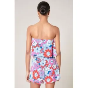 Sugarlips Berry Mix Floral Strapless Romper Size Large Retro Pink Blue White thumbnail 5