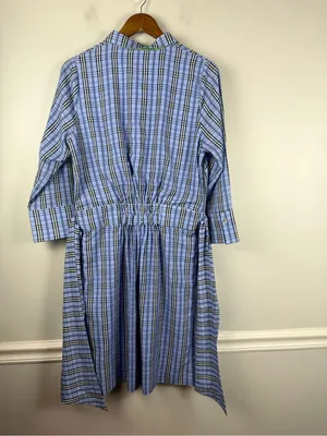 New Gretchen Scott Breezy Blouson Dress in periwinkle blue plaid size small thumbnail 7