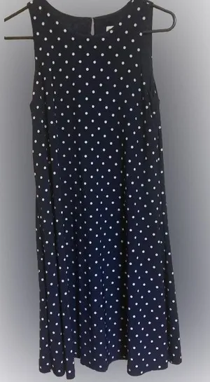 Anne Klein women's size 4 navy blue and white polka dot sleeveless dress thumbnail 1