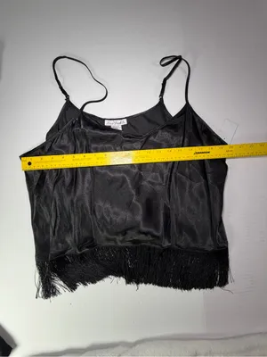 Linea Donatella Black Satin Camisole and Fringe Robe Set thumbnail 4