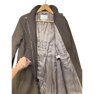 Banana Republic Brown Italian‎ Fabric Ruffle Trim Funnel Neck Wool Coat Womens M thumbnail 8