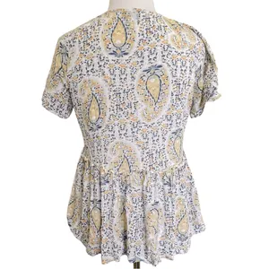 Lucky Brand Pastel Paisley Floral Print Peplum Top M thumbnail 7