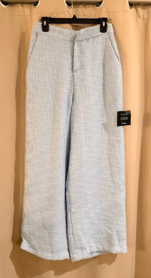 New Lulus Powder Blue Textured Wide-Leg Trousers thumbnail 1