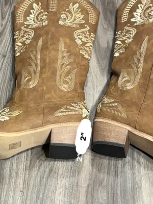 Western Embroidered Heeled Boots in Tan Size 12 thumbnail 12