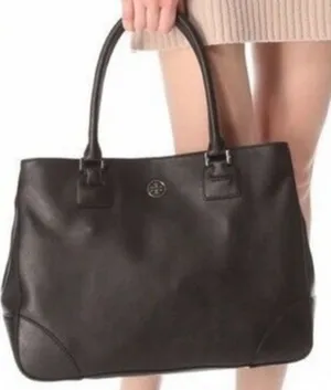 Tory Burch Robinson Double Zipper Leather Black Tote thumbnail 1