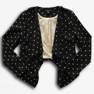 Forever 21 Womens Polka Dot‎ Open Front Waterfall Blazer Jacket Black Small thumbnail 1