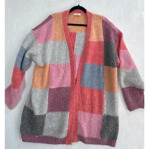 Easel Los Angeles Patchwork Open Front Cardigan Multicolor Oversized Sweater S thumbnail 1