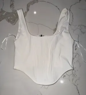 White Corset-Style Square Neck Crop Top - Women thumbnail 1
